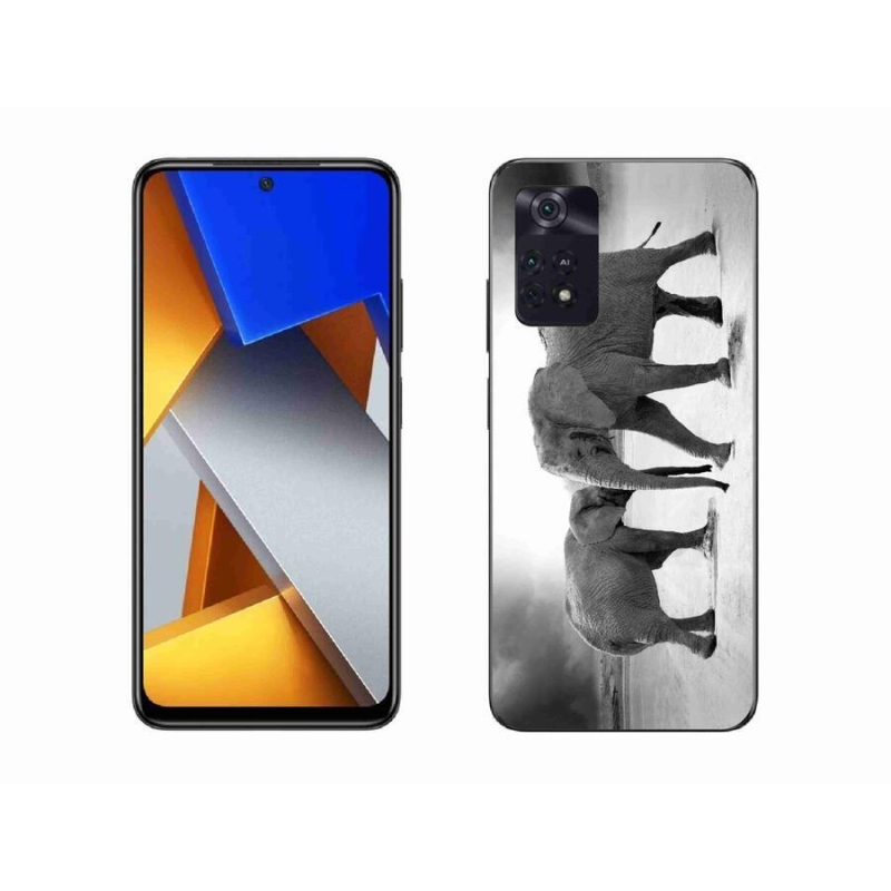 Gél borítás mmCase a Xiaomi Poco M4 Pro 4G számára - fekete és fehér elefántok