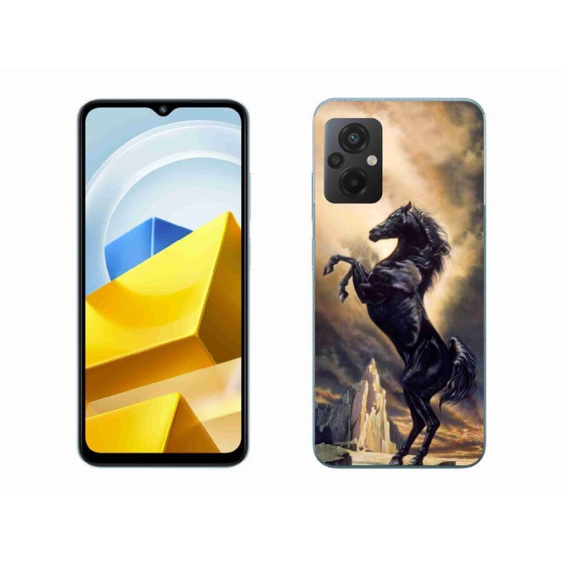 Gél borítás mmCase a Xiaomi Poco M5 4G-hez - fekete rajzfilm ló