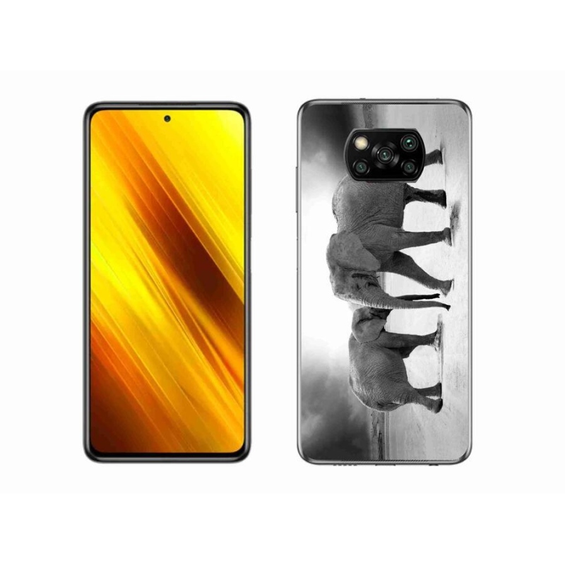 Gél borítás mmCase a Xiaomi Poco X3 Pro számára - fekete és fehér elefántok