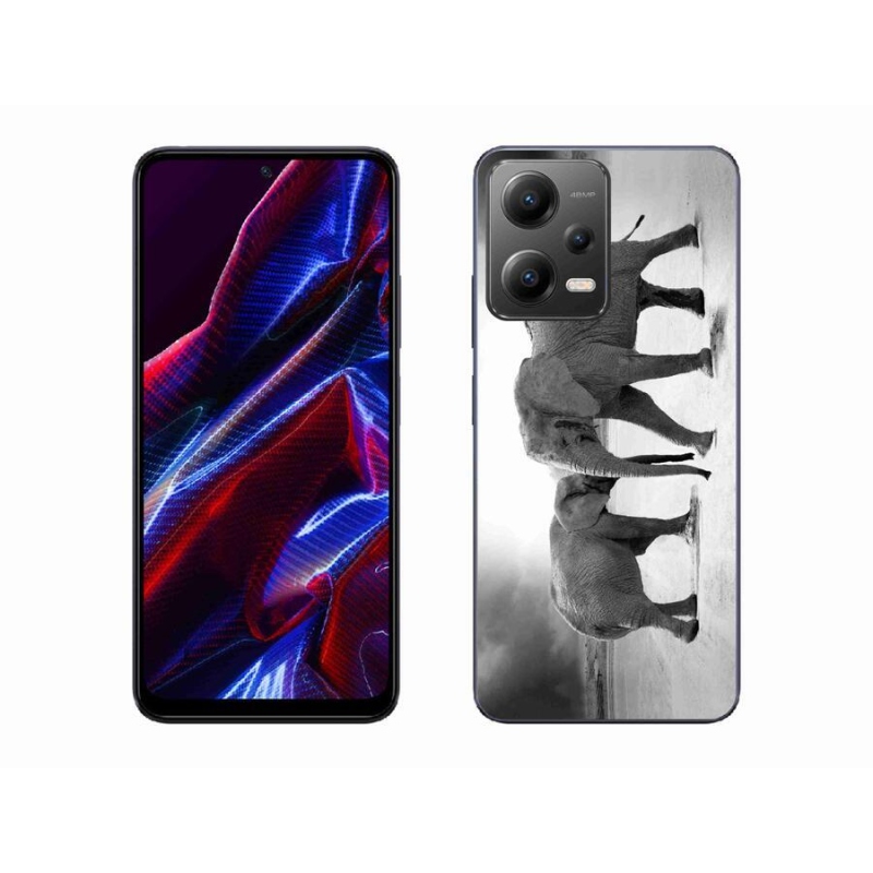 Gél borítás mmCase a Xiaomi Poco X5 5G számára - fekete és fehér elefántok