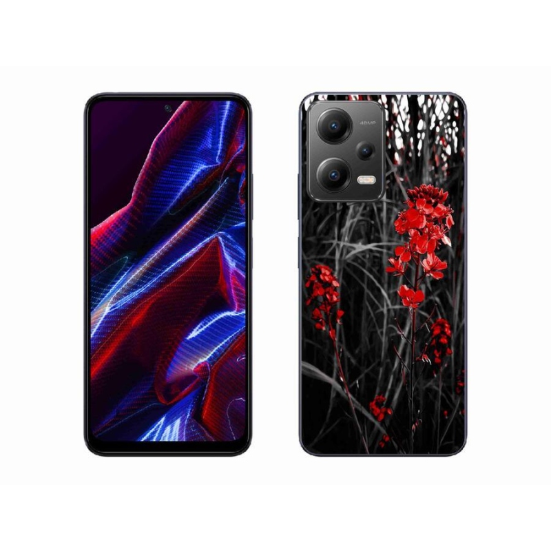 Gél borító mmCase a Xiaomi Poco X5 5G számára - piros növény
