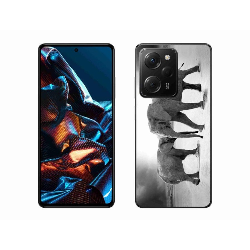 Gél borítás mmCase a Xiaomi Poco X5 Pro 5G számára - fekete és fehér elefántok
