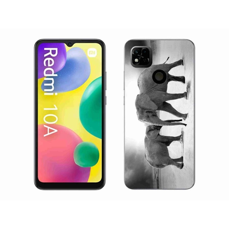Gél borítás mmCase a Xiaomi Redmi 10A számára - fekete és fehér elefántok