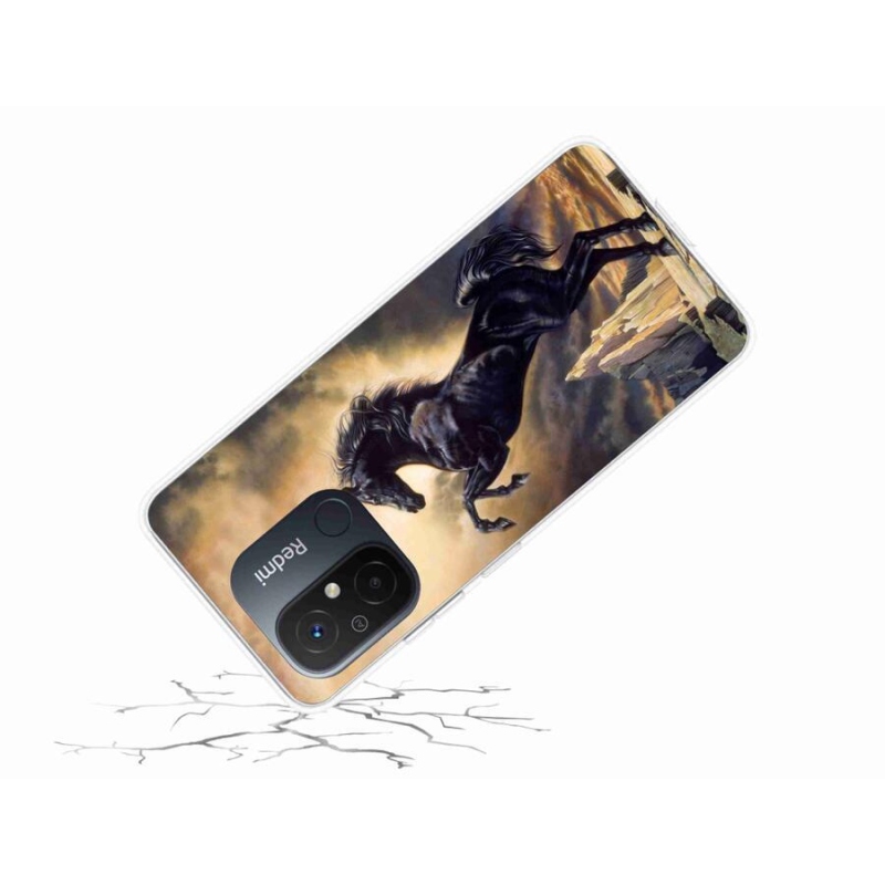 Gél borítás mmCase a Xiaomi Redmi 12C-hez - fekete rajzfilm ló