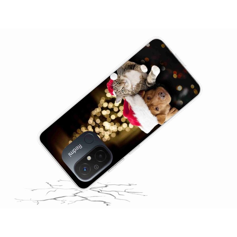 Gél borító mmCase a Xiaomi Redmi 12C-hez - Karácsonyi kutya és macska