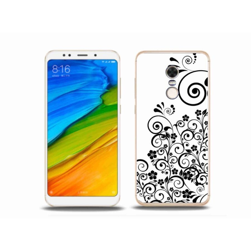 Gél borítás mmCase a Xiaomi Redmi 5 Plus számára - fekete és fehér virágmintás