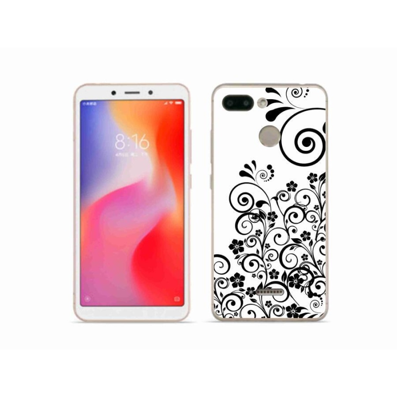 Gél borítás mmCase a Xiaomi Redmi 6 számára - fekete és fehér virágmintás