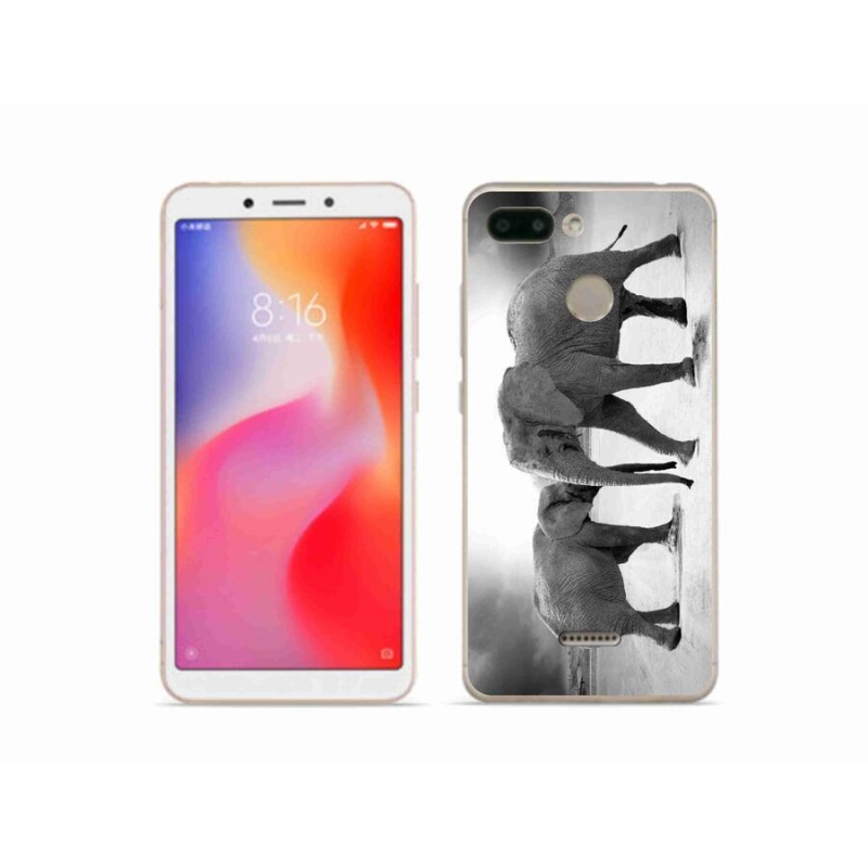 Gél borítás mmCase a Xiaomi Redmi 6 számára - fekete és fehér elefántok