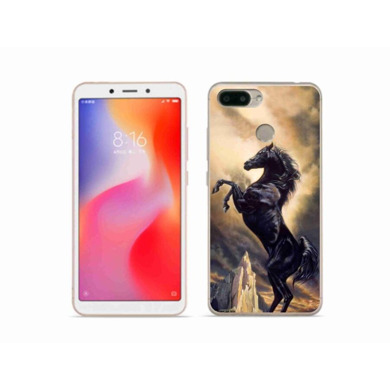 Gél borítás mmCase a Xiaomi Redmi 6 számára - fekete rajzfilm ló