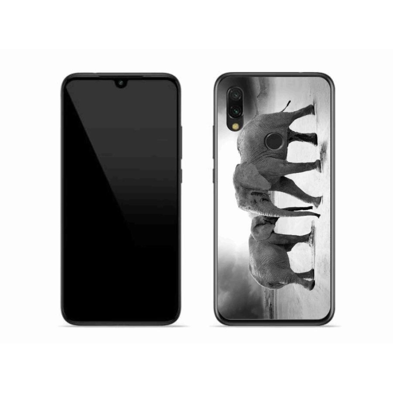 Gél borítás mmCase a Xiaomi Redmi 7-hez - fekete és fehér elefántok