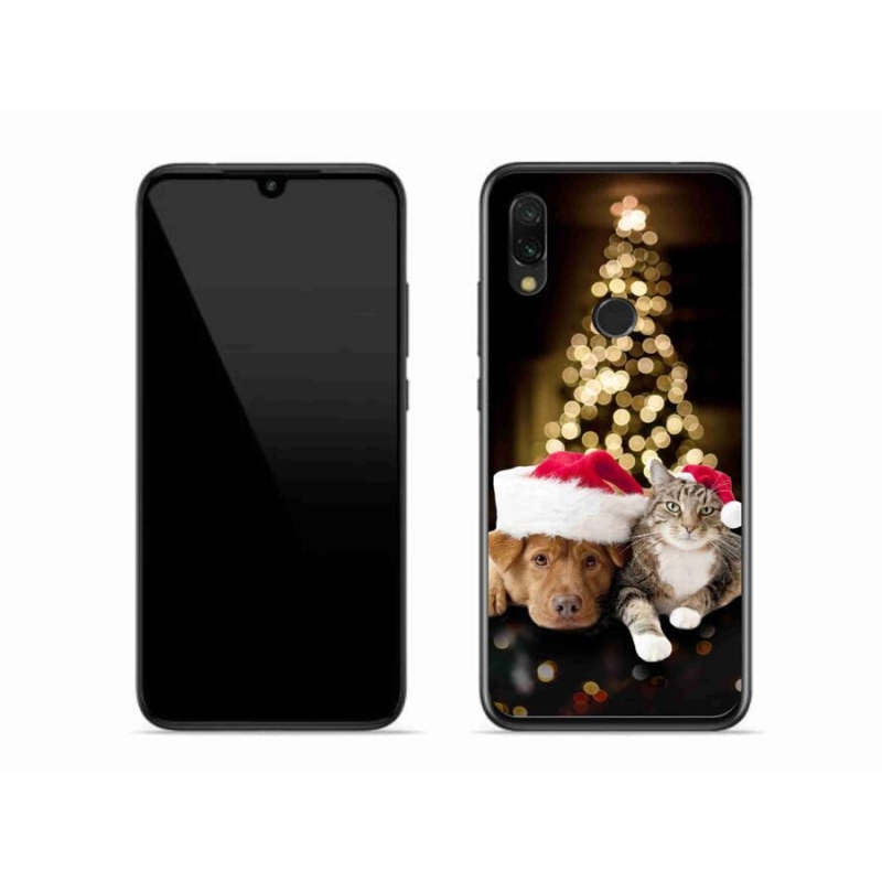 Gél borító mmCase a Xiaomi Redmi 7-hez - Karácsonyi kutya és macska