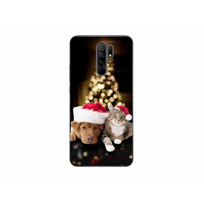 Gél borító mmCase a Xiaomi Redmi 9-hez - Karácsonyi kutya és macska