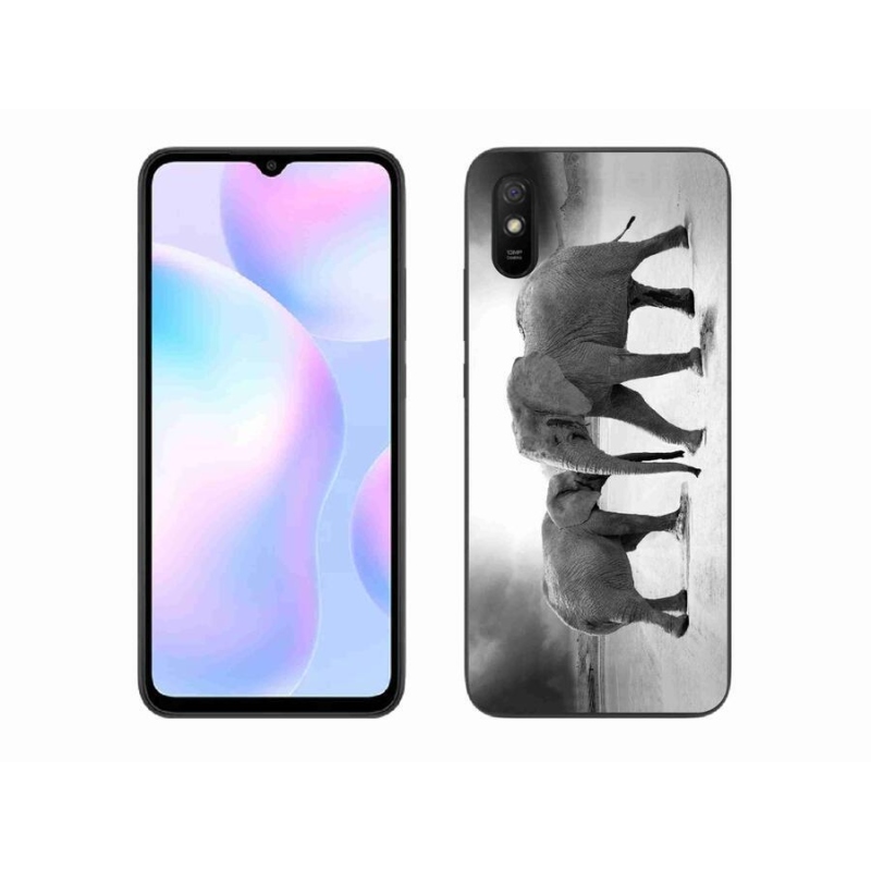 Gél borítás mmCase a Xiaomi Redmi 9A számára - fekete és fehér elefántok