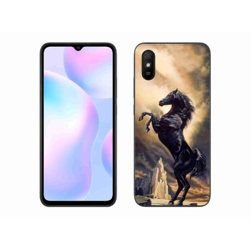 Gél borítás mmCase a Xiaomi Redmi 9A számára - fekete rajzfilm ló