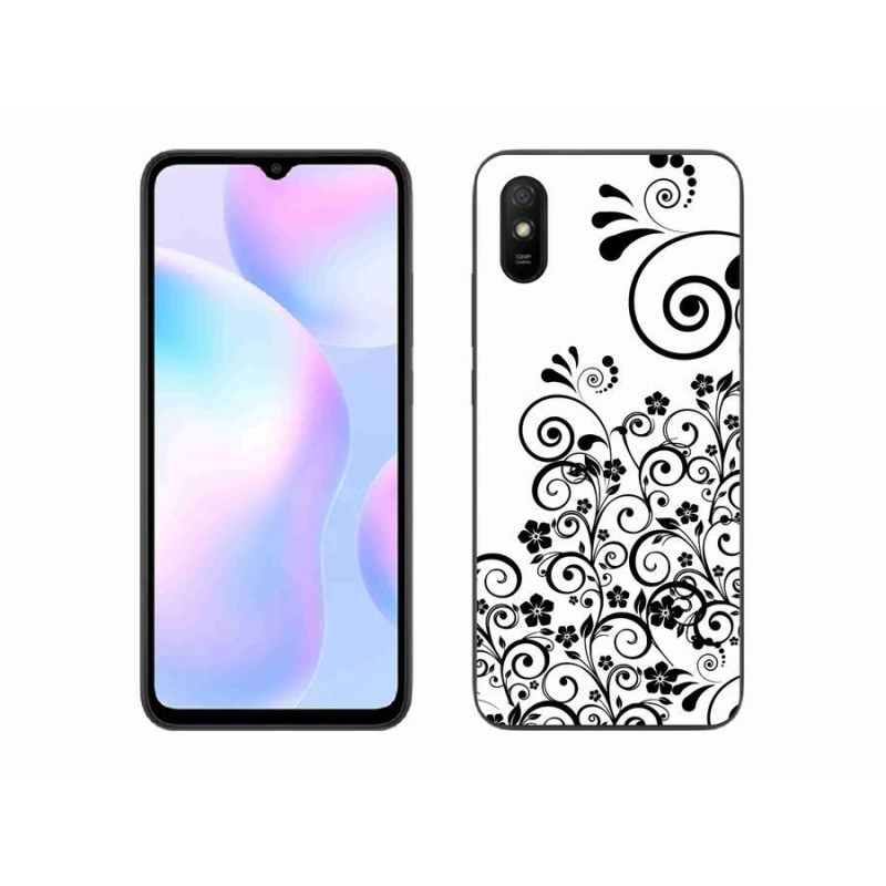 Gél borítás mmCase a Xiaomi Redmi 9AT-hoz - fekete és fehér virágmintás