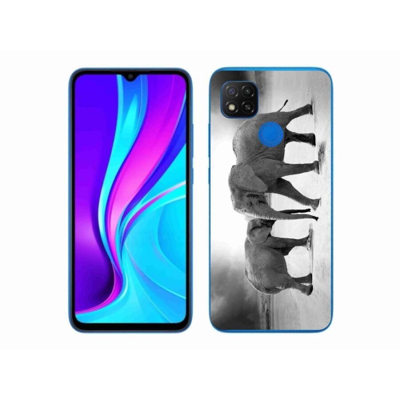 Gél borítás mmCase a Xiaomi Redmi 9C-hez - fekete és fehér elefántok