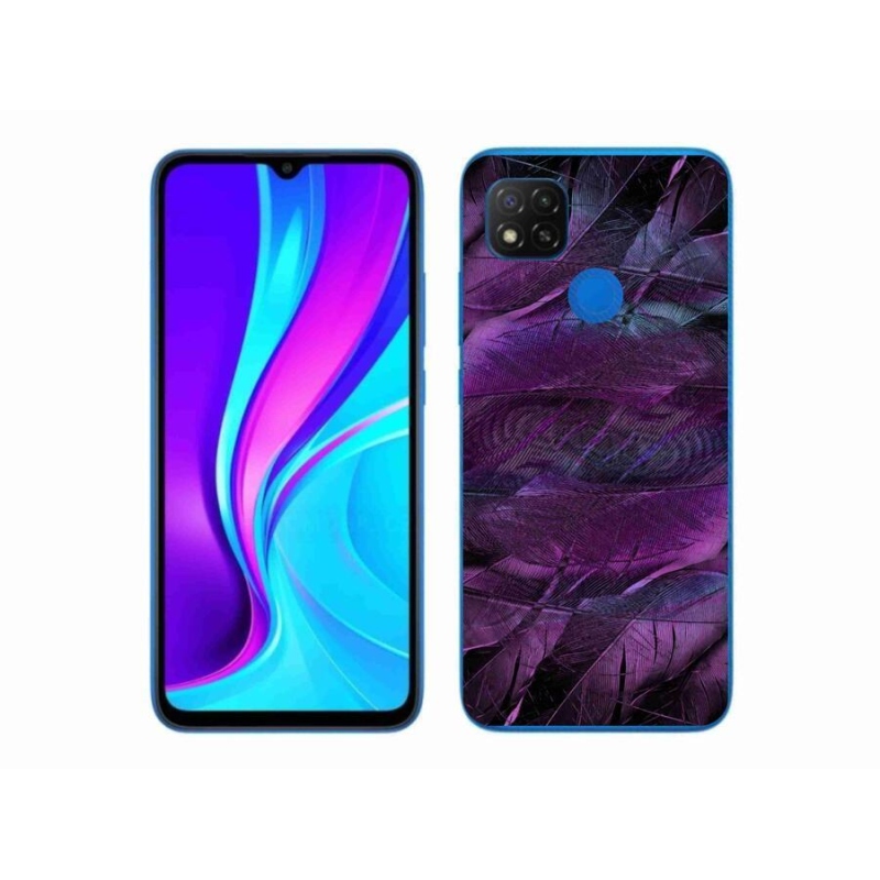 Gél borító mmCase a Xiaomi Redmi 9C-hez - lila tollak