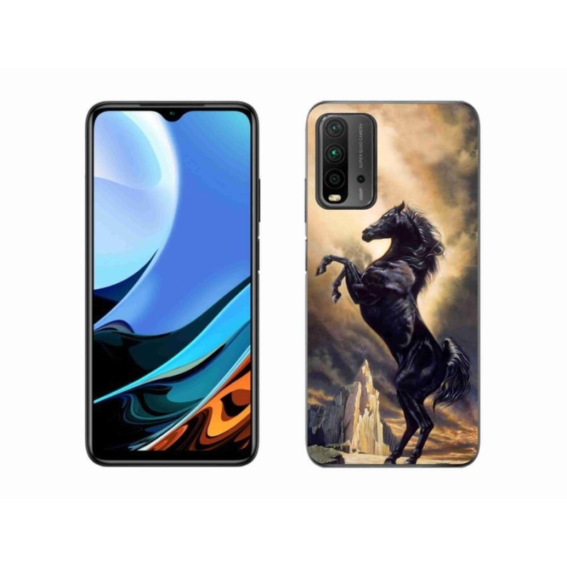 Gél borító mmCase a Xiaomi Redmi 9T-hez - fekete rajzfilm ló