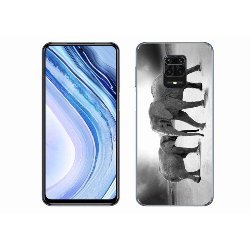 Gél borítás mmCase a Xiaomi Redmi Note 9 Pro számára - fekete és fehér elefántok