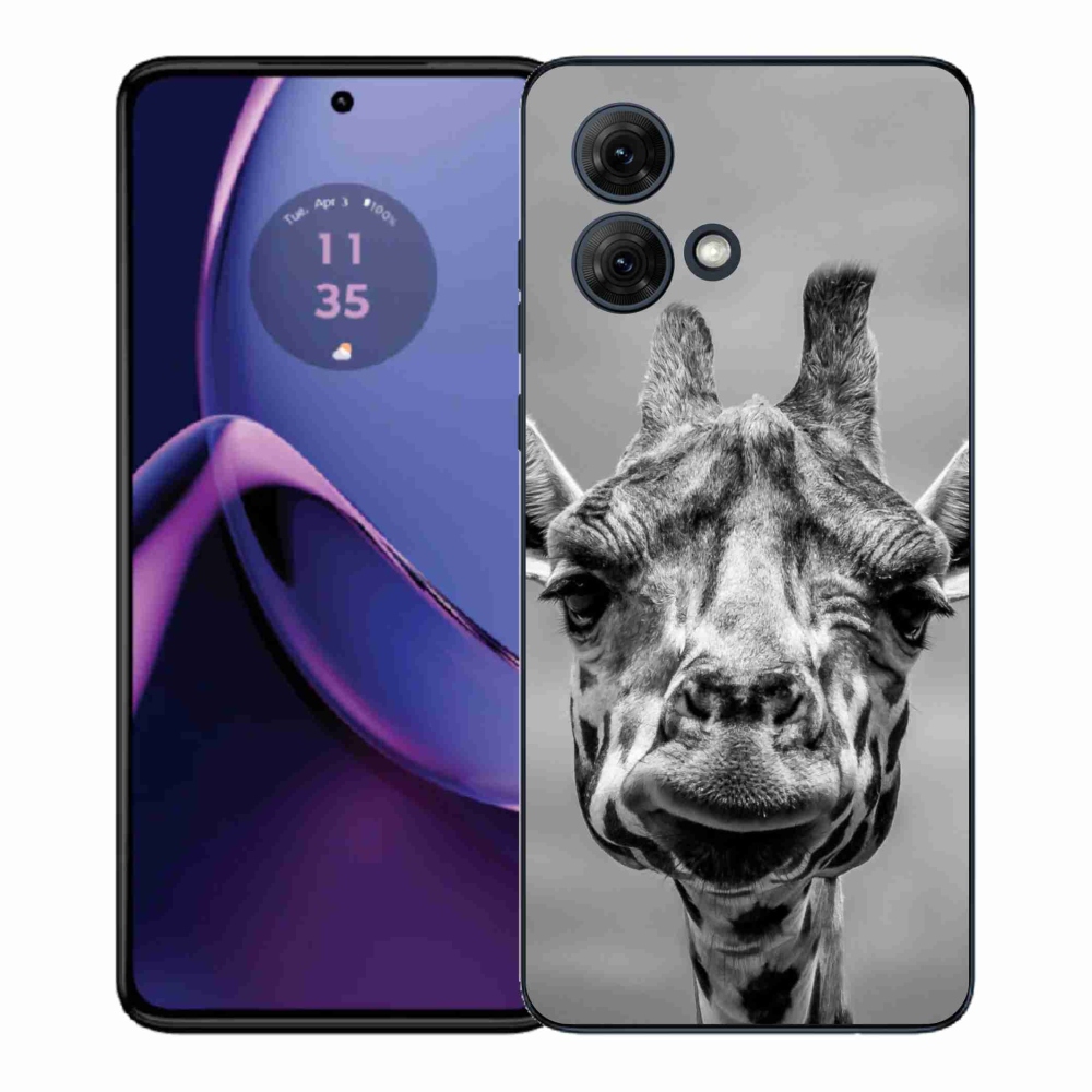 Zselés borítás mmCase Motorola Moto G84 5G - fekete-fehér zsiráfhoz