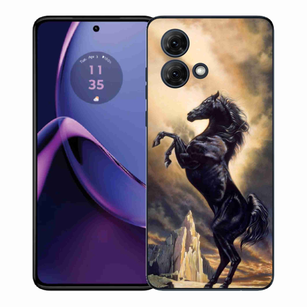 Zselés borítás mmCase Motorola Moto G84 5G - fekete rajzfilm lóhoz