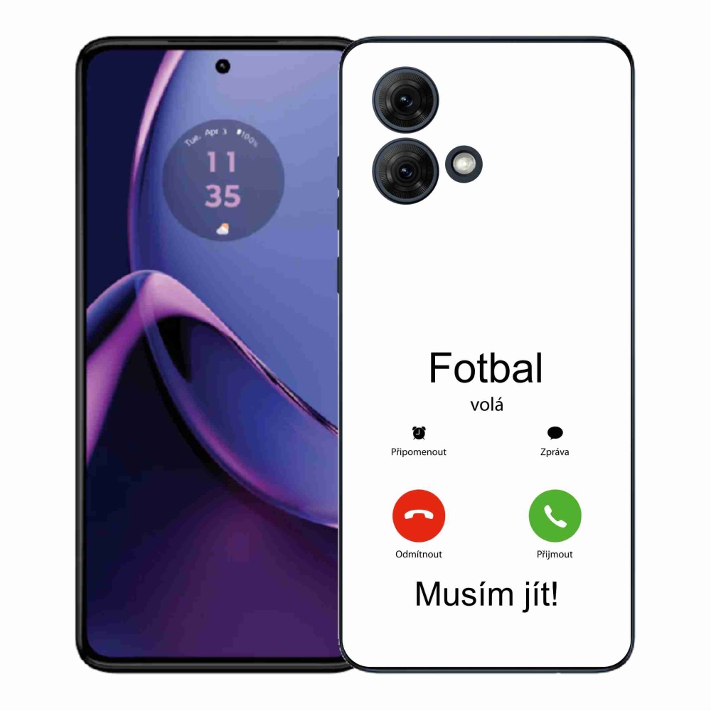 Zselés borítás mmCase a Motorola Moto G84 5G készülékhez - futballhívások fehér háttérrel