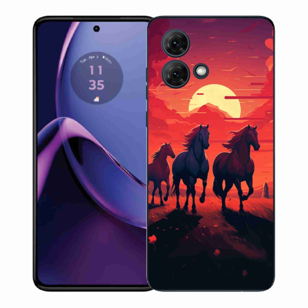 Gél borítás mmCase a Motorola Moto G84 5G-hez - lovak és naplemente