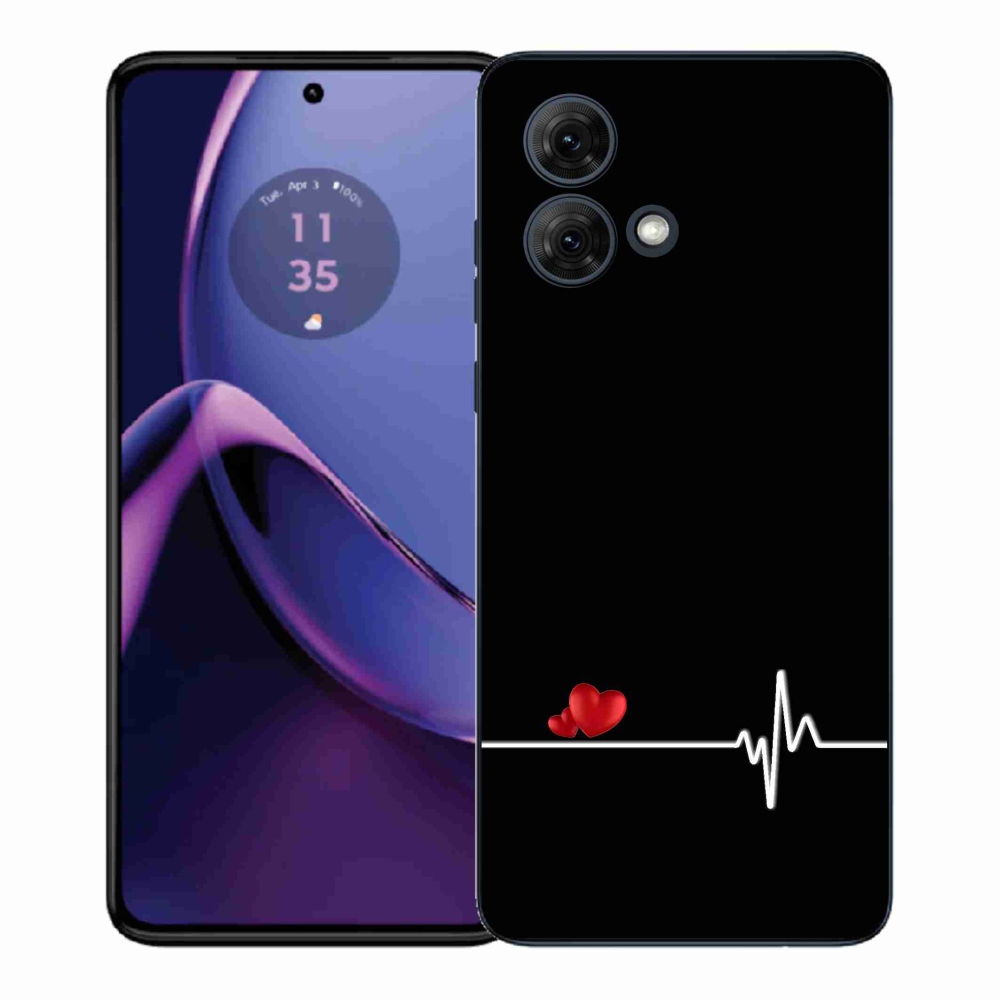 Gél borítás mmCase a Motorola Moto G84 5G készülékhez - szív és szívverés fekete háttérrel