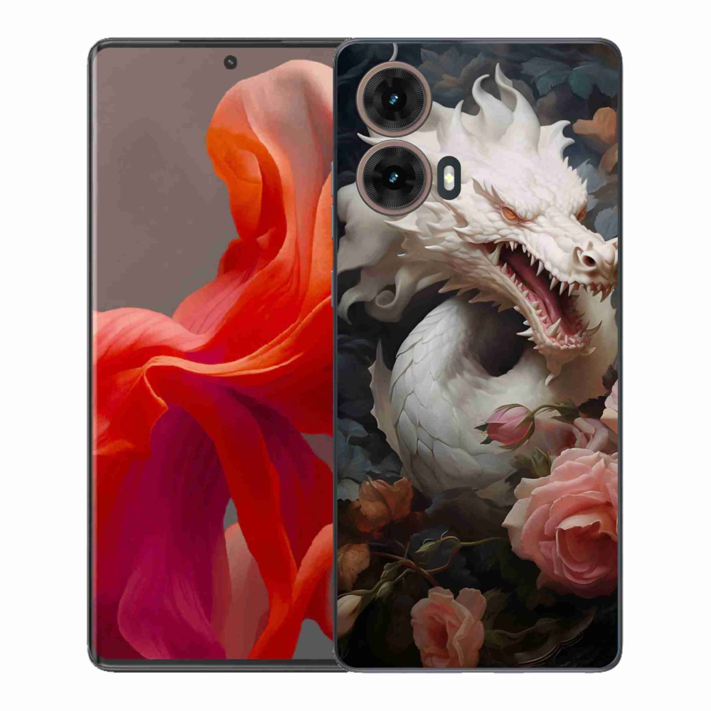 Gél védőburkolat mmCase Motorola Moto G85 5G - fehér sárkányhoz