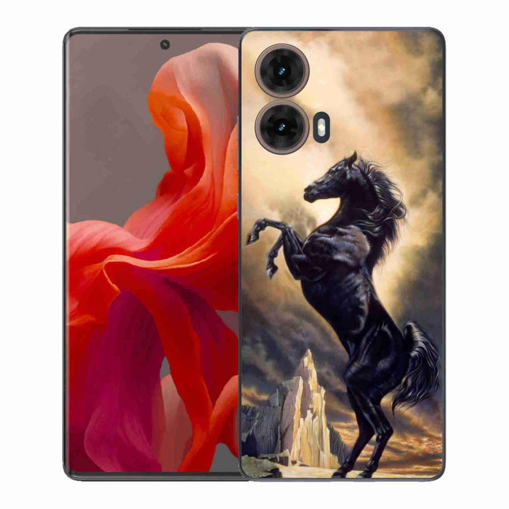 Zselés borítás mmCase Motorola Moto G85 5G - fekete rajzfilm lóhoz