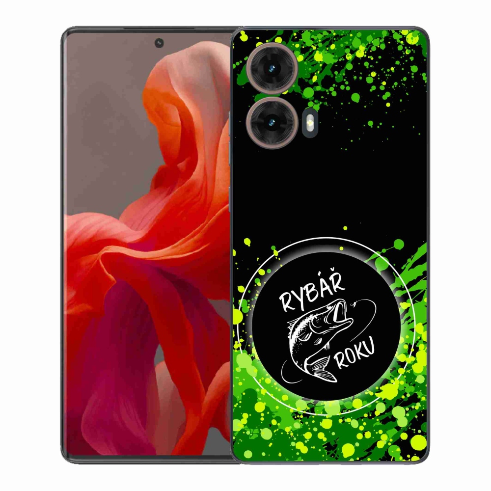 Zselés borítás mmCase a Motorola Moto G85 5G készülékhez - az év horgásza fekete háttérrel