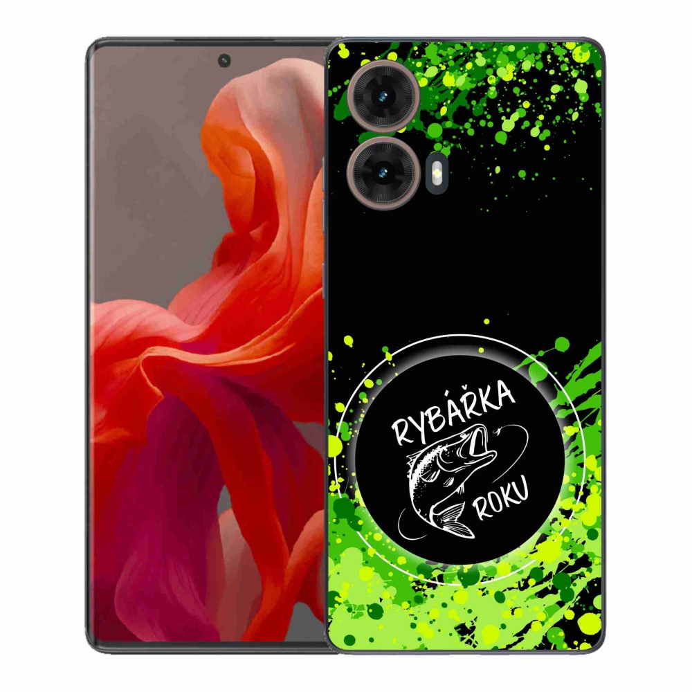 Zselés borítás mmCase a Motorola Moto G85 5G készülékhez - az év horgásza fekete háttérrel