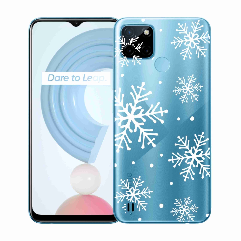 Zselés borítás mmCase a Realme C21Y/C25Y készülékhez - fehér pelyhek átlátszó háttéren