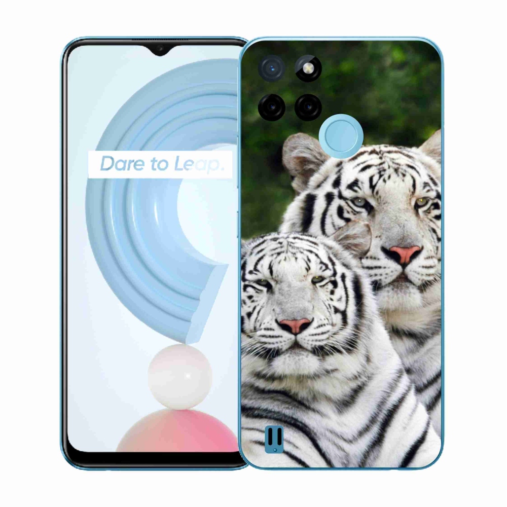 Zselés borító mmCase a Realme C21Y/C25Y készülékhez - fehér tigrisek
