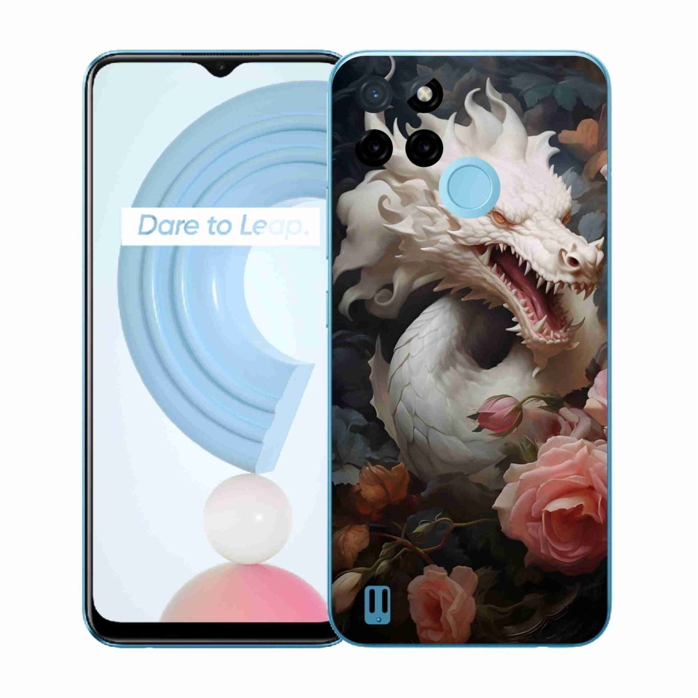 Zselés borítás mmCase a Realme C21Y/C25Y készülékhez - fehér sárkány
