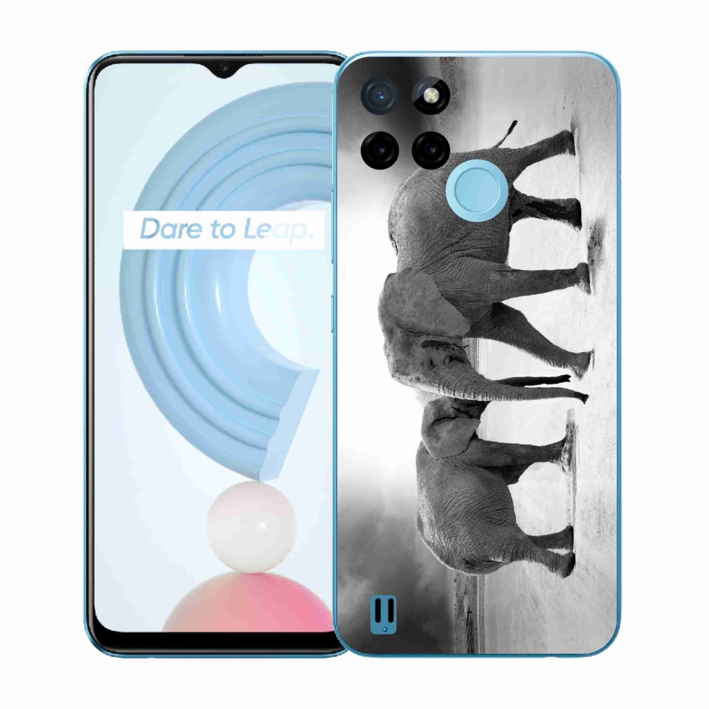 Zselés borító mmCase a Realme C21Y/C25Y készülékhez - fekete és fehér elefántok