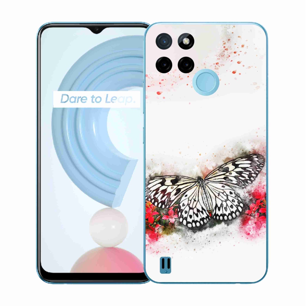 Zselés tok mmCase a Realme C21Y/C25Y készülékhez - fekete-fehér pillangó