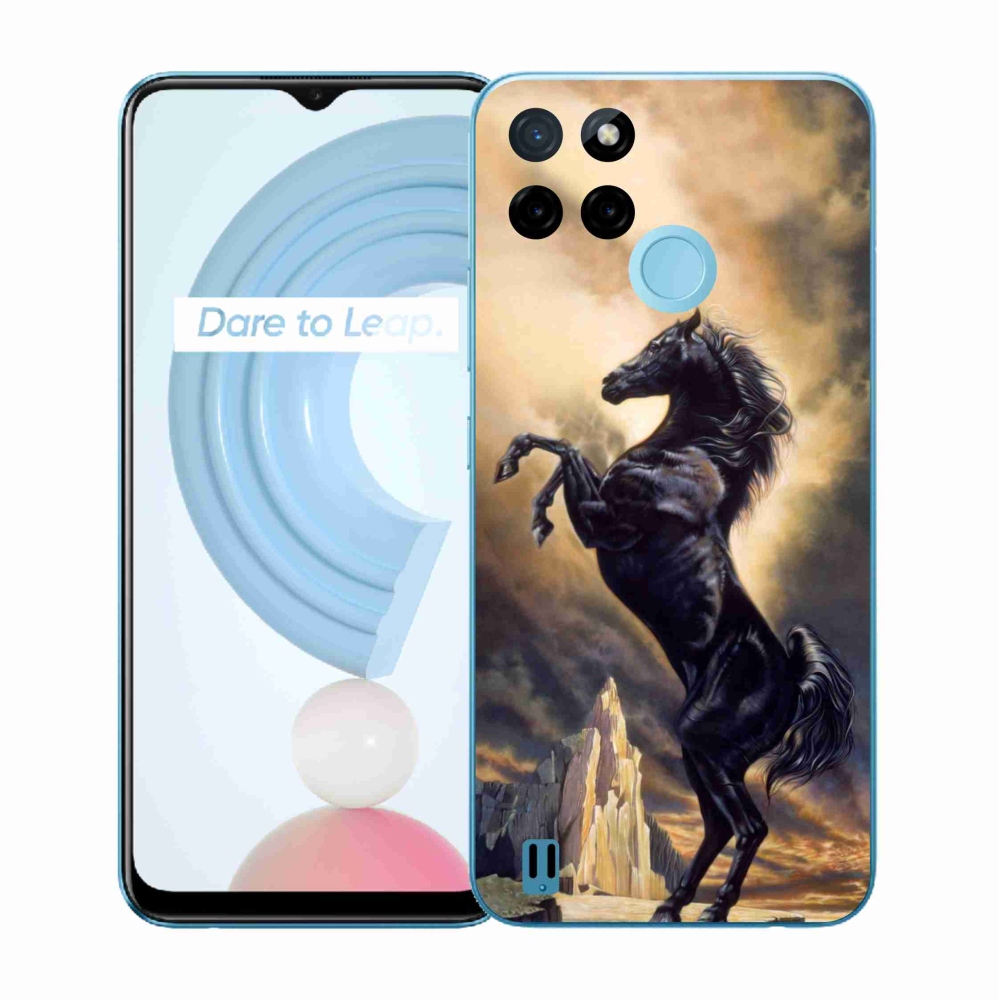 Zselés borító mmCase a Realme C21Y/C25Y készülékhez - fekete rajzfilm ló