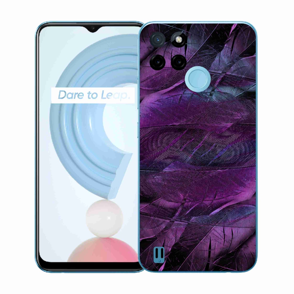 Zselés tok mmCase a Realme C21Y/C25Y készülékhez - lila tollakkal