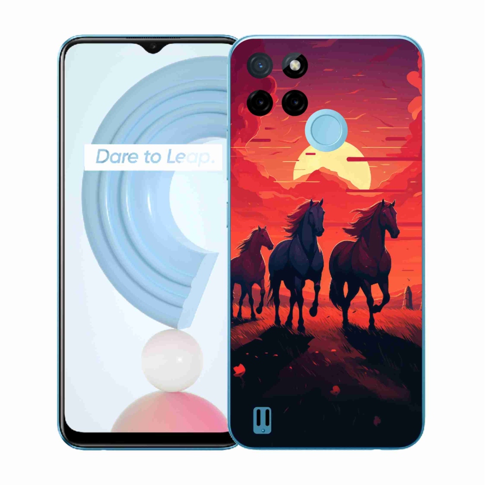 Zselés borítás mmCase a Realme C21Y/C25Y készülékhez - lovak és naplemente