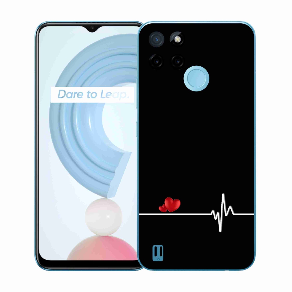 Gél borító mmCase a Realme C21Y/C25Y készülékhez - szív és szívverés fekete háttérrel