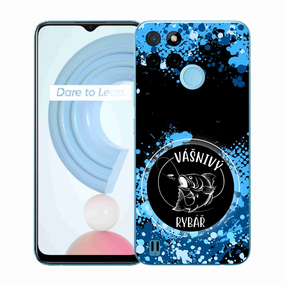 Zselés borító mmCase a Realme C21Y/C25Y készülékhez - szenvedélyes halász fekete háttérrel