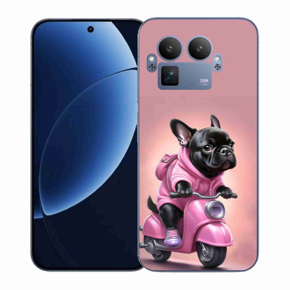 Gél borítás mmCase a Realme GT 8 Pro készülékhez - Francia bulldog robogón