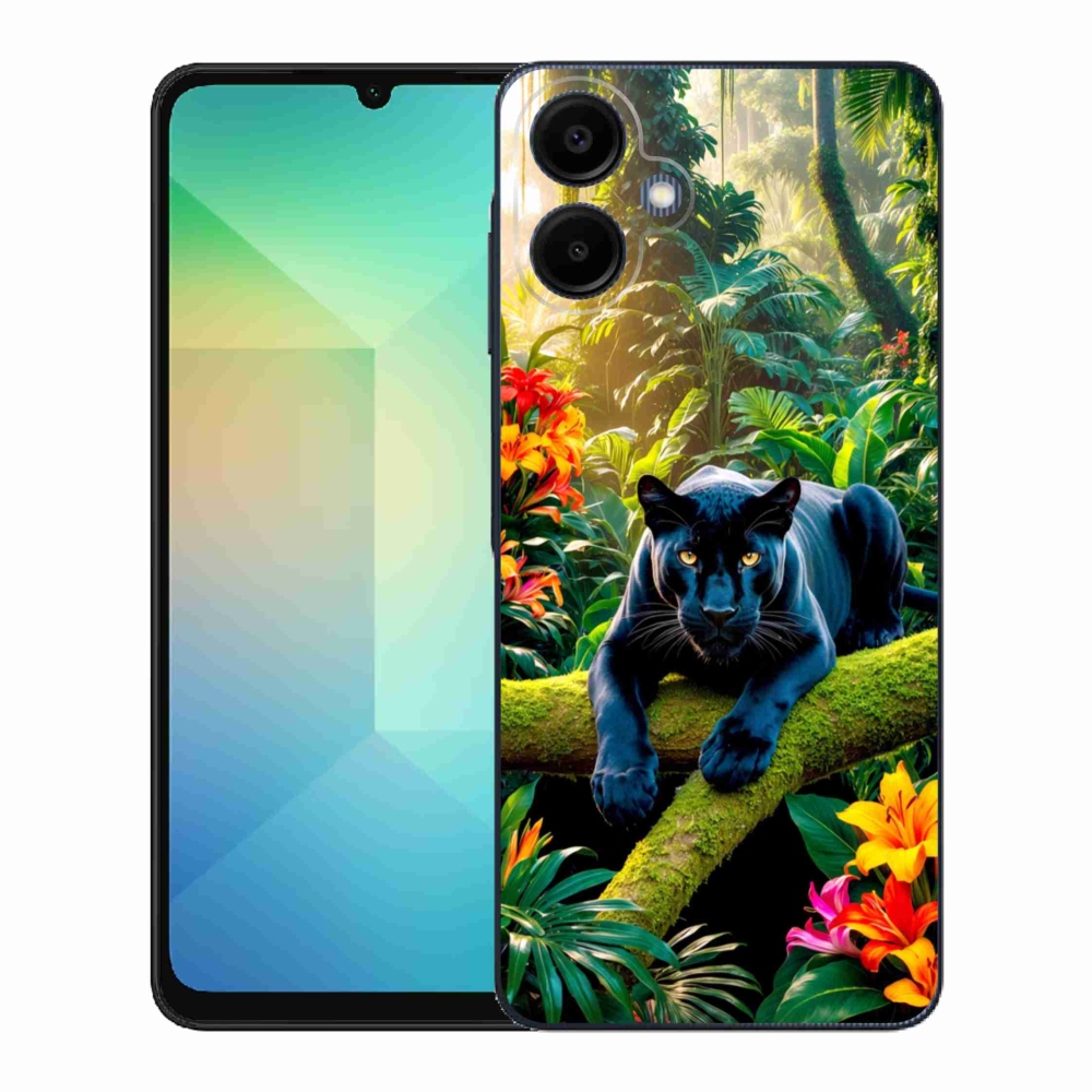 Gél borítás mmCase Samsung Galaxy A06-hoz - fekete párduc a dzsungelben