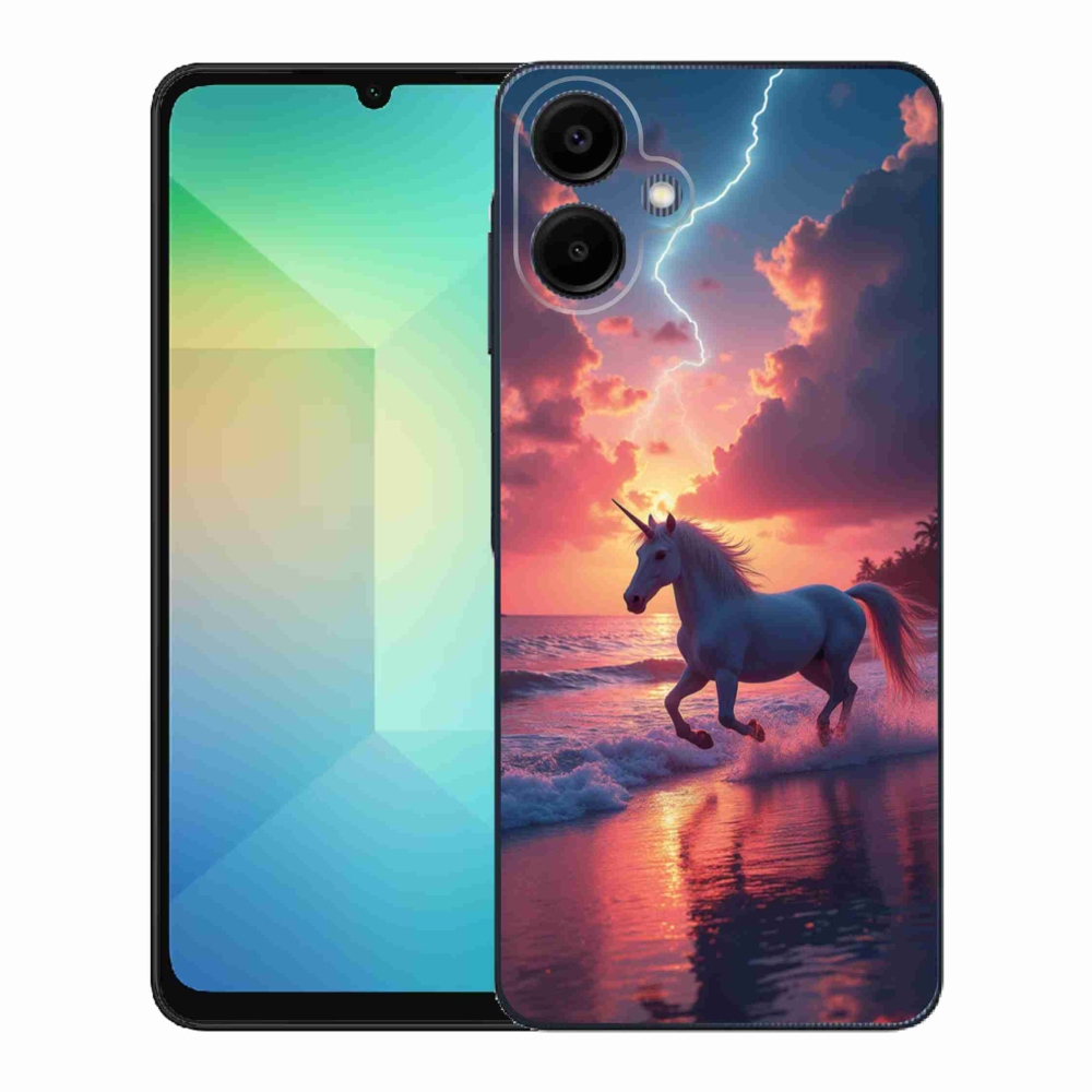 Zselés borítás mmCase Samsung Galaxy A06-hoz - egyszarvú a tengerparton