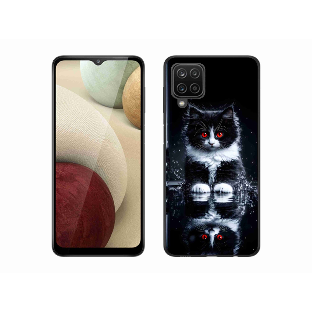 Zselés borítás mmCase Samsung Galaxy A12 készülékhez - fekete-fehér cica