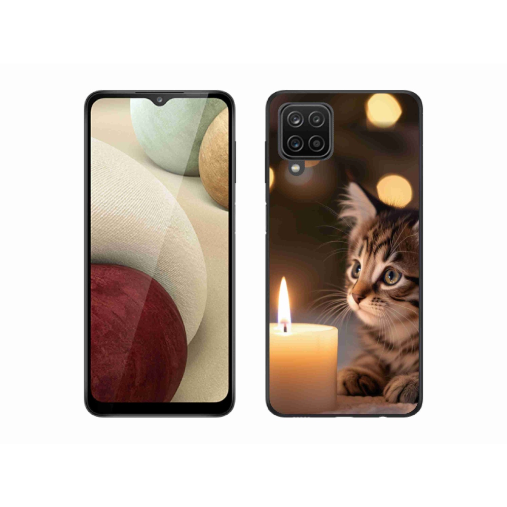 Gél borítás mmCase Samsung Galaxy A12 készülékhez - cica és gyertya