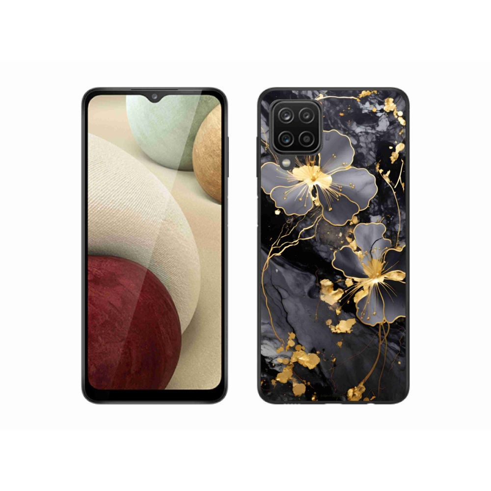 Zselés borítás mmCase Samsung Galaxy A12 készülékhez - arany virágok