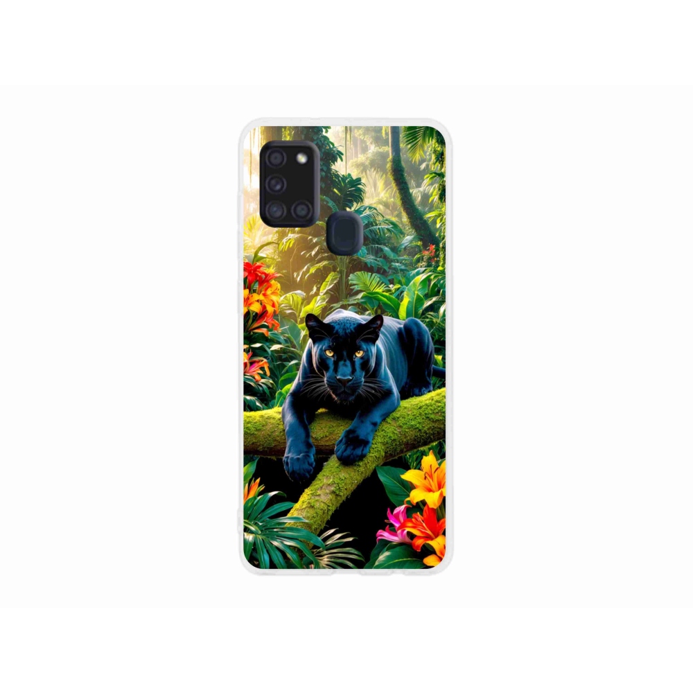 Gél borítás mmCase Samsung Galaxy A21s készülékhez - fekete párduc a dzsungelben