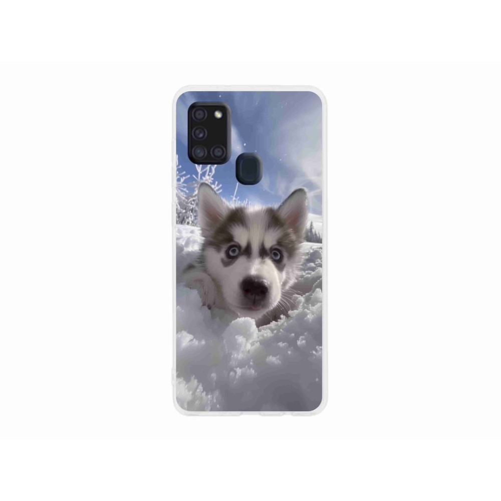 Gél borítás mmCase Samsung Galaxy A21s készülékhez - husky a hóban